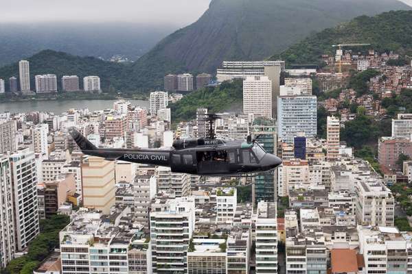 The UH-1H on recon flight over the Copacabana district