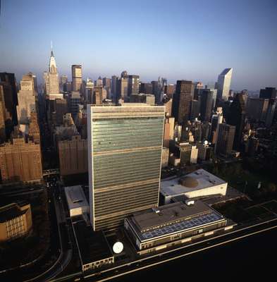 Aerial view of the UN HQ in New York