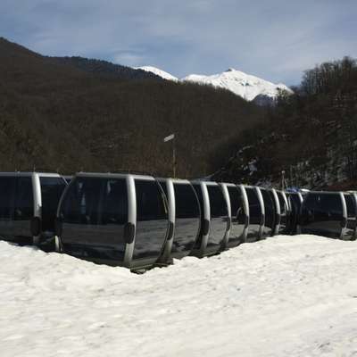 Cable car cabins in storage at the Rosa Khutor resort’s construction site