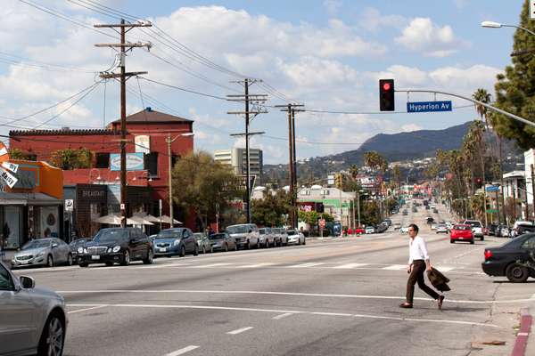 Hyperion Avenue meets Sunset Boulevard, allowing residents easy access to downtown and Hollywood