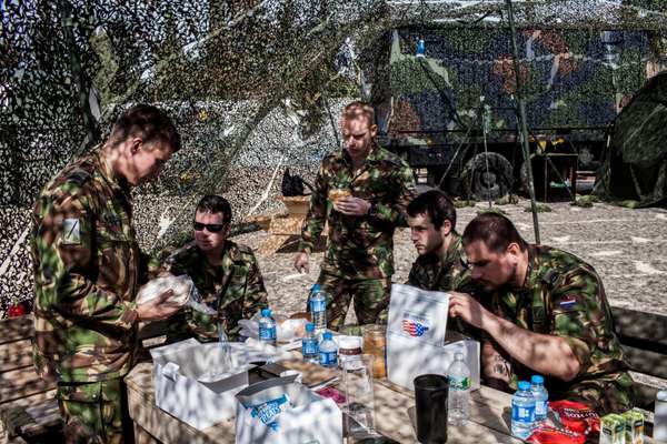 The launch crew tuck into a US Air Force-supplied lunch