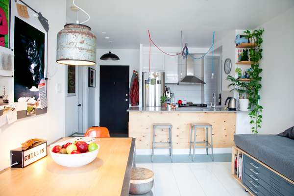 The couple’s kitchen and reception area