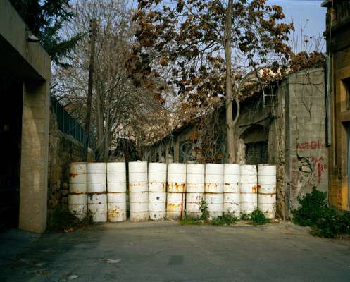 Sand-filled barrels block  off Ledra Street in the UN buffer zone