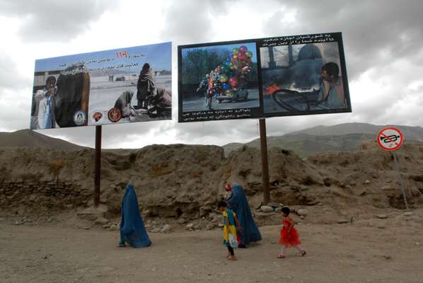 Government anti-terrorism billboards in Faizabad, northern Afghanistan 