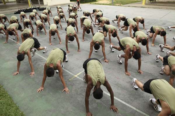 Basic military training at Palau Tekong