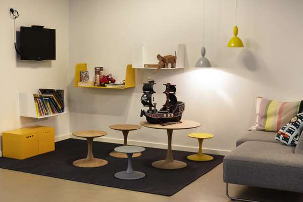 Children’s corner in the reception area with furniture and accessories by Danish firm Muuto