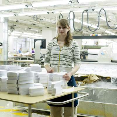 An employee at Milavitsa underwear factory   