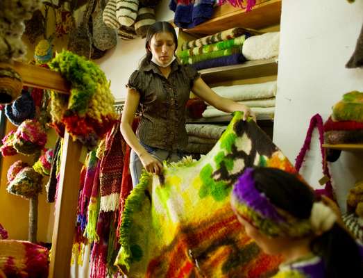 Alieth Ortiz in her knitware shop