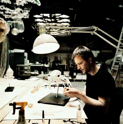 Esben Horn works on a model of a ‘carcinus maenas megalopa’ (crab larvae)