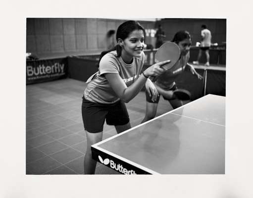 Indian table-tennis players warm up