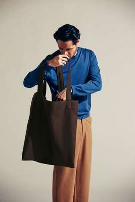 Jumper by Auralee, trousers by MisterGentleman  from The Contemporary Fix, bag by Aton