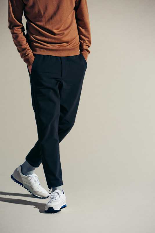 Jumper by John Smedley, trousers by The North Face,  socks by Uniqlo, trainers by ZDA