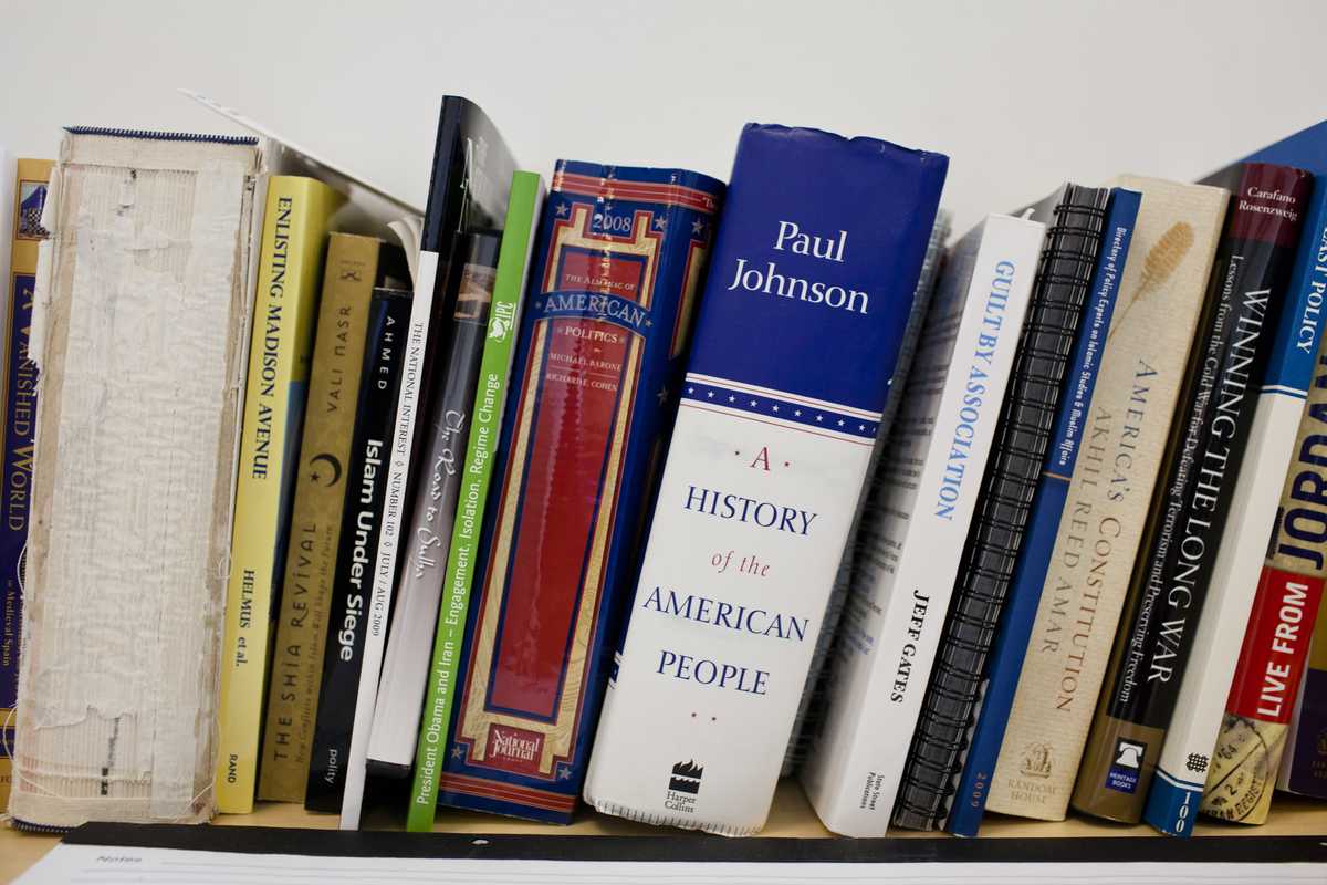 A small library with books on US politics