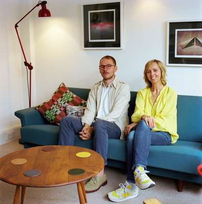 Office 4 (not to Scale, London): O’Rourke and Thomas on the sofa bed  