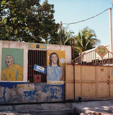 A mural of Brazilian footballers Ronaldo and Ronaldinho painted on a business in the capital