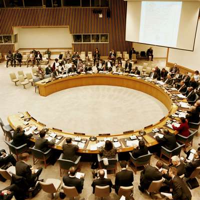 Security council session, with Nishida seated top centre