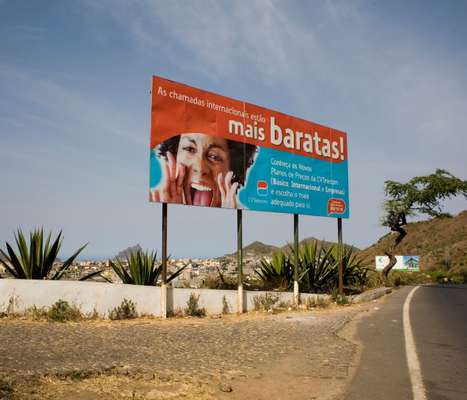 Poster advertising international calls, near Assomada, Santiago