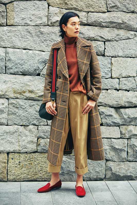 Coat and bag by J&M Davidson, rollneck jumper by Orazio Luciano, trousers by Scotch & Soda,  shoes by Giorgio Armani, earrings by Astley Clarke, ring by Repossi