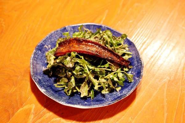 Salad of grilled anago (sea eel) on watercress