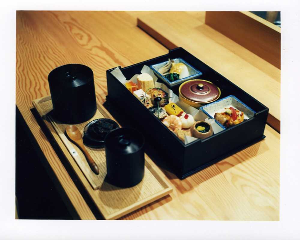 Bento box of tofu and miso soup