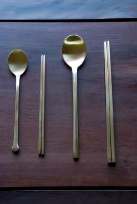 Tableware – Korean chopsticks are traditionally flat and made of metal 