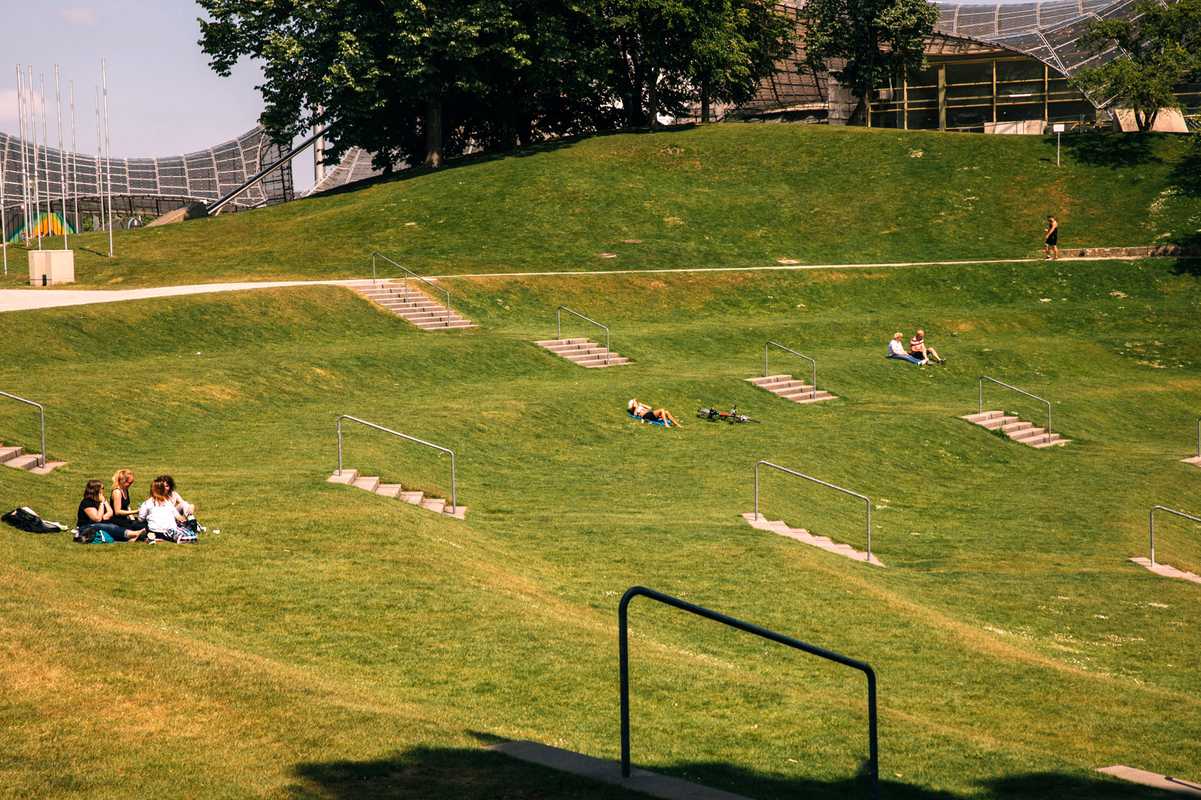 Sunbathing city-style on the stepped meadows
