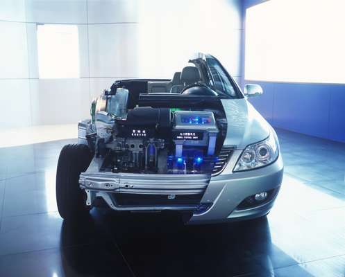 A BYD hybrid car displayed in the showroom in Shenzhen