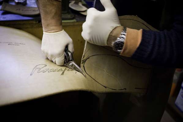 Cutting leather soles