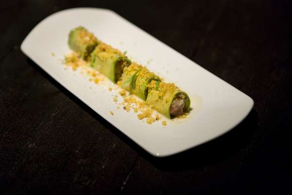 Ceviche and avocado sushi rolls