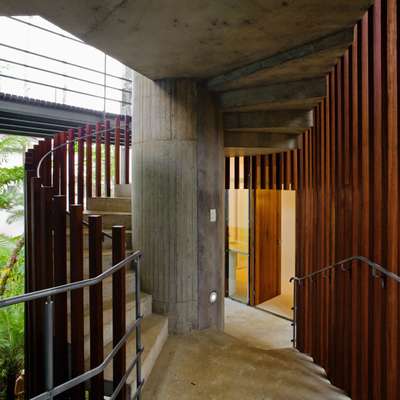 Spiral staircase leads up to street level