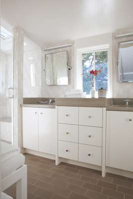 Bathroom with grey tiling