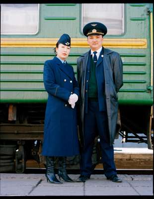 Train guards at Ulan Bator’s railway station