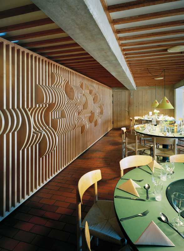 Restaurant with decorative wall