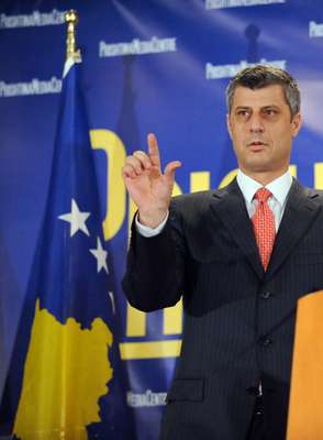 Prime Minister Hashim Thaçi at a press conference shortly after the declaration of independence