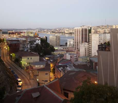 View from the Cerro Alegre with the terrace of the Hotel Fauna on the right