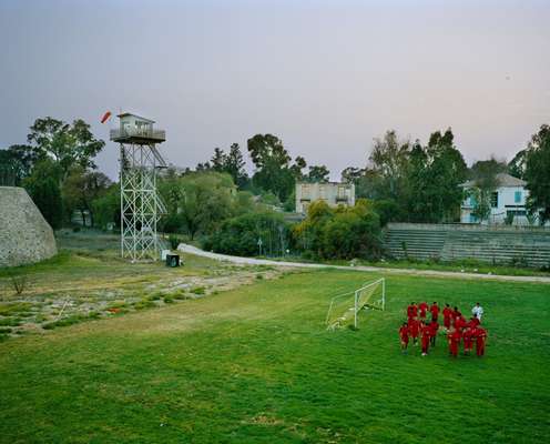 Disused UN watchtower overlooks the city’s former moat, serving as a pitch for a Northern Cypriot football team
