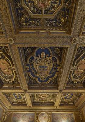 Detail of the ceiling in the main dining room of the residence

