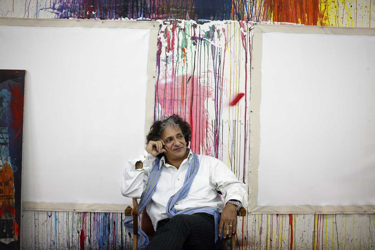 Artist Bedri Baykam in his gallery, which doubles as his studio