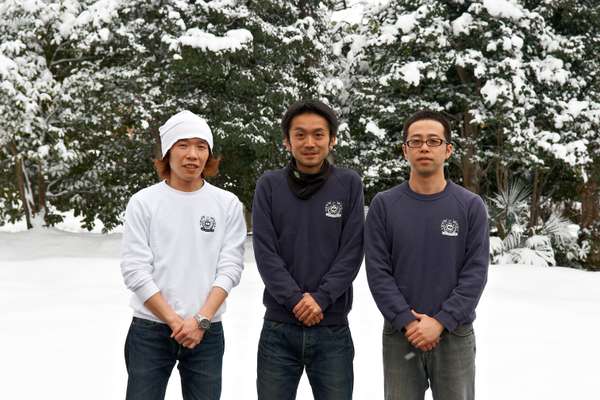 Left to right, brew masters Ryuji Honda, Kohichi Watanabe and brewer Junichi Ito 
