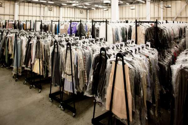 Hanging racks in the warehouse