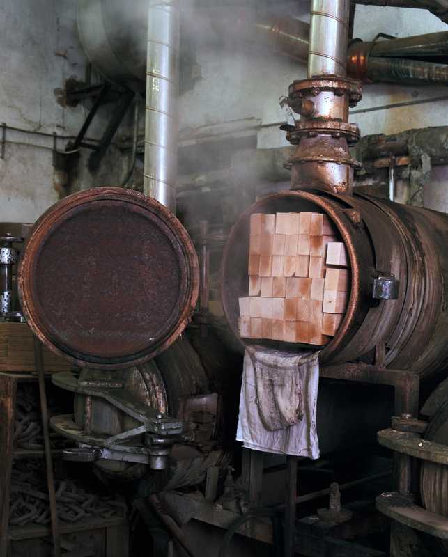 Wood being steamed in the bending workshop