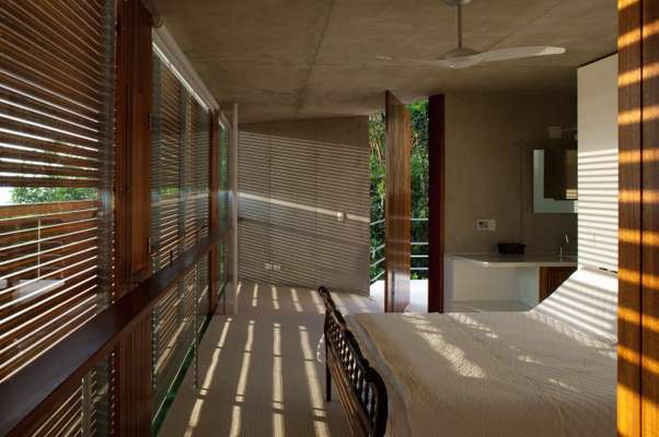 Main bedroom with wooden blinds