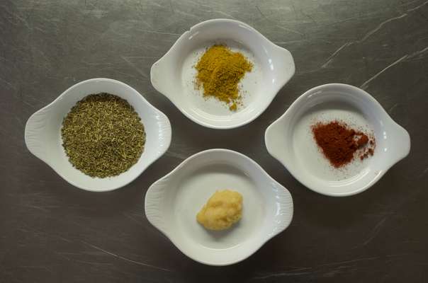 Sauce ingredients: paprika, garlic, herbes de provence and coriander
