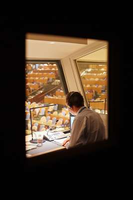 Russian interpreter booth at the UN headquarters in New York