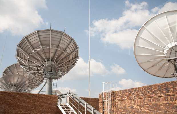 Satellite dishes outside SuperSport’s studios in Johannesburg
