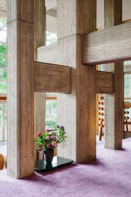 Concrete pillars in the lobby