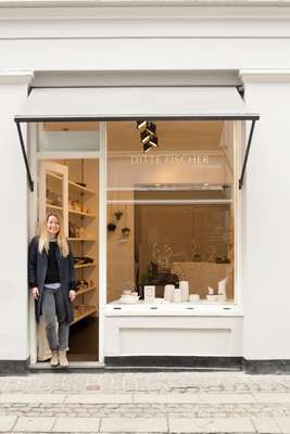 Fischer outside her Copenhagen shop