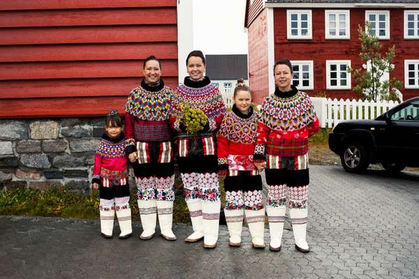 A wedding party in traditional Greenlandic costumes