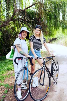 Cyclists on their way  to breakfast 