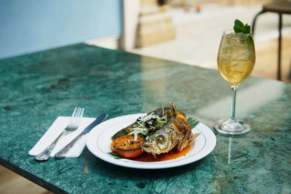 Whole crispy seabass at Farang (with a Fulham Spritz)